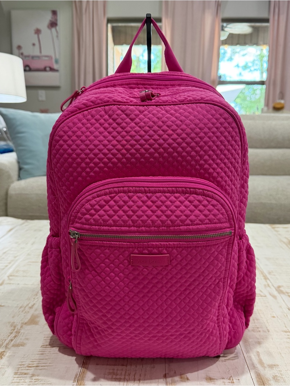 Vera Bradley Microfiber Iconic Campus Backpack in Fuchsia Pink Laptop Bag